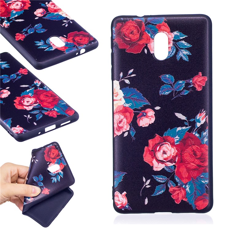 Soft Embossed Pattern Printing TPU Protective Mobile Phone Cover for Nokia 3 - Peony-1