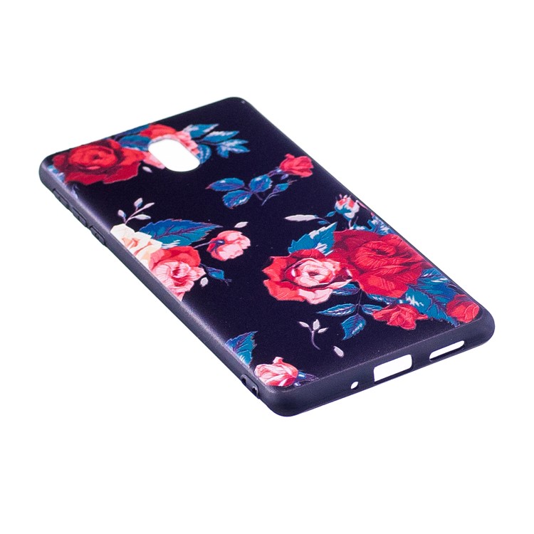 Soft Embossed Pattern Printing TPU Protective Mobile Phone Cover for Nokia 3 - Peony-3