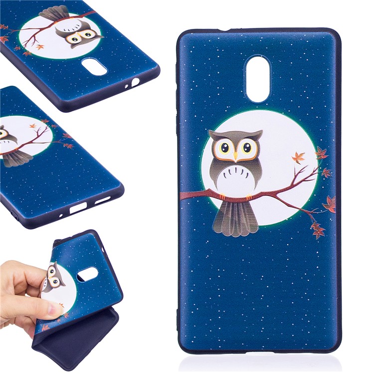 Embossment Pattern Soft TPU Mobile Phone Case Accessory for Nokia 3 - Owl On Branch-1