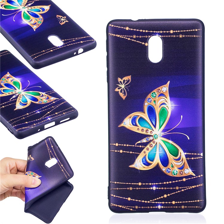 For Nokia 3 Pattern Printing Embossed TPU Back Case Cover - Colorized Butterfly-1