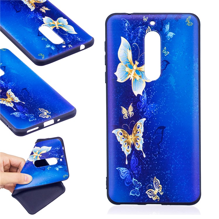 For Nokia 5 Patterned Embossing TPU Soft Case - Blue Butterflies-1
