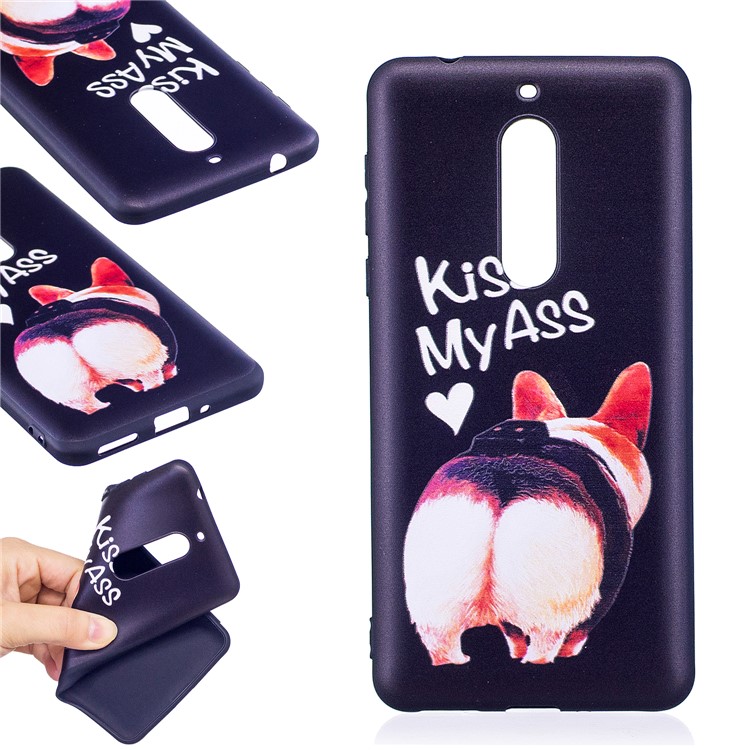 For Nokia 5 Pattern Printing Embossed TPU Soft Cover Shell - Kiss My Ass-1