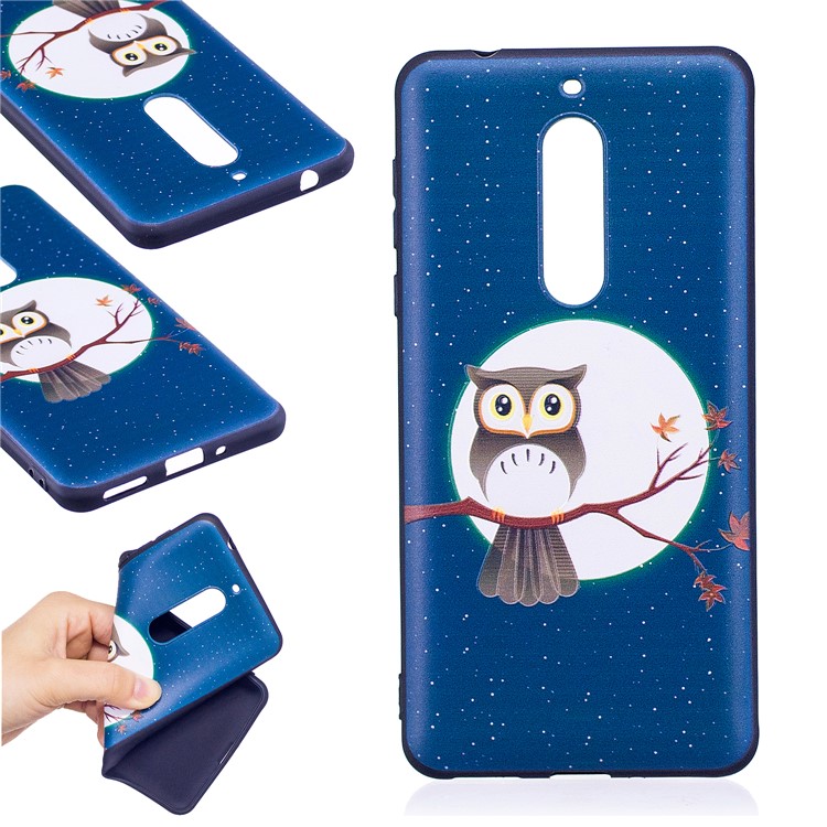 For Nokia 5 Pattern Printing Embossed TPU Soft Protective Back Case - Owl On Branch-1
