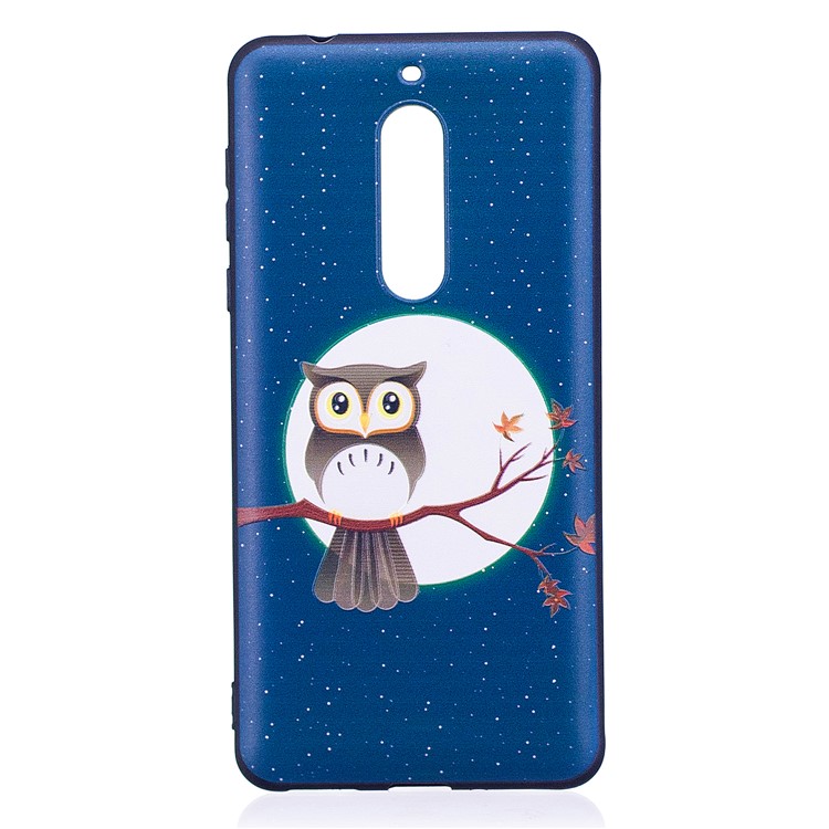 For Nokia 5 Pattern Printing Embossed TPU Soft Protective Back Case - Owl On Branch-2