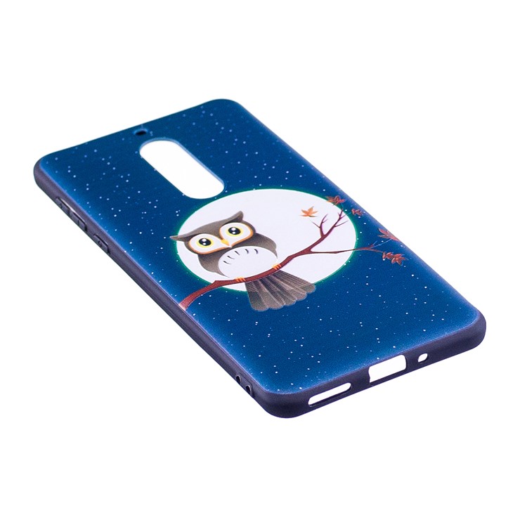 For Nokia 5 Pattern Printing Embossed TPU Soft Protective Back Case - Owl On Branch-3
