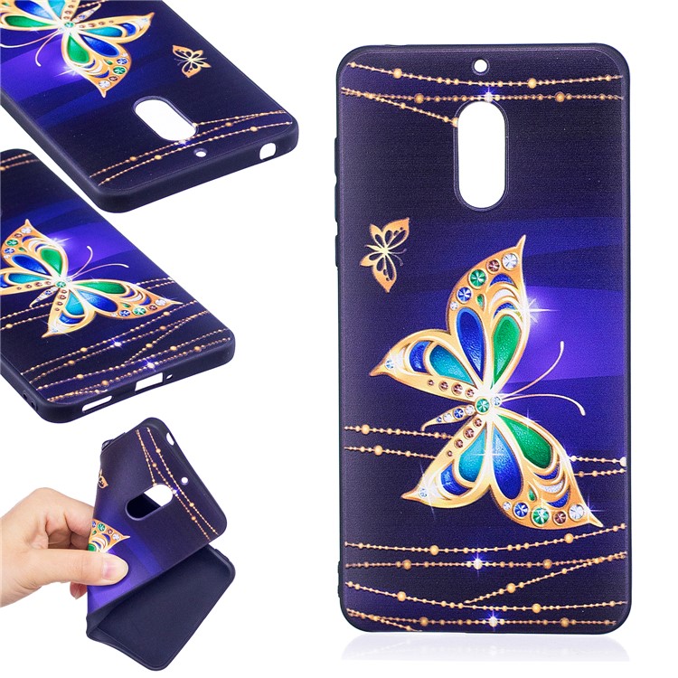 Soft Embossed Pattern Printing TPU Protective Case for Nokia 6 - Shiny Butterfly-1