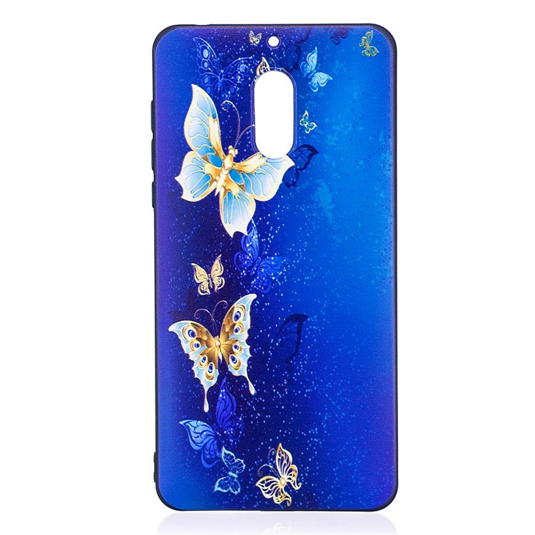 Soft Embossed Pattern Printing TPU Protective Shell for Nokia 6 - Gold and Blue Butterfly-2
