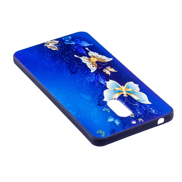 Soft Embossed Pattern Printing TPU Protective Shell for Nokia 6 - Gold and Blue Butterfly-4