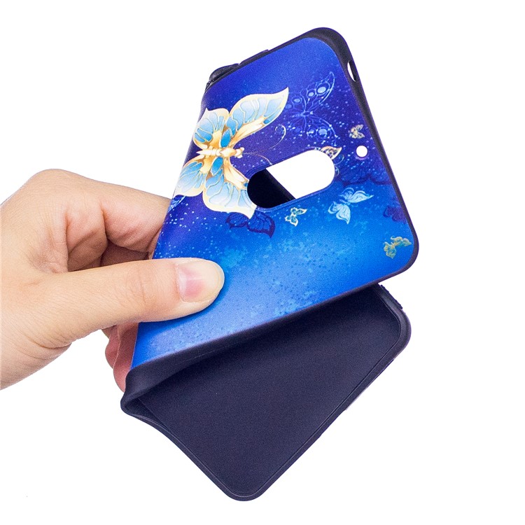 Soft Embossed Pattern Printing TPU Protective Shell for Nokia 6 - Gold and Blue Butterfly-5