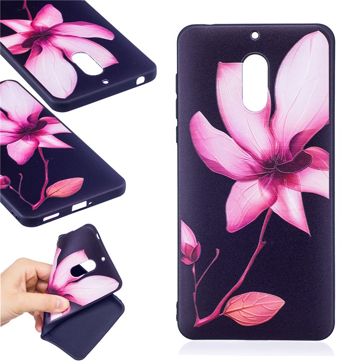 Soft Embossed Pattern Printing TPU Protective Cover for Nokia 6 - Pink Flower-1