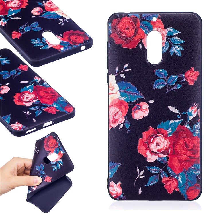 Soft Embossed Pattern Printing TPU Protective Casing for Nokia 6 - Peony-1