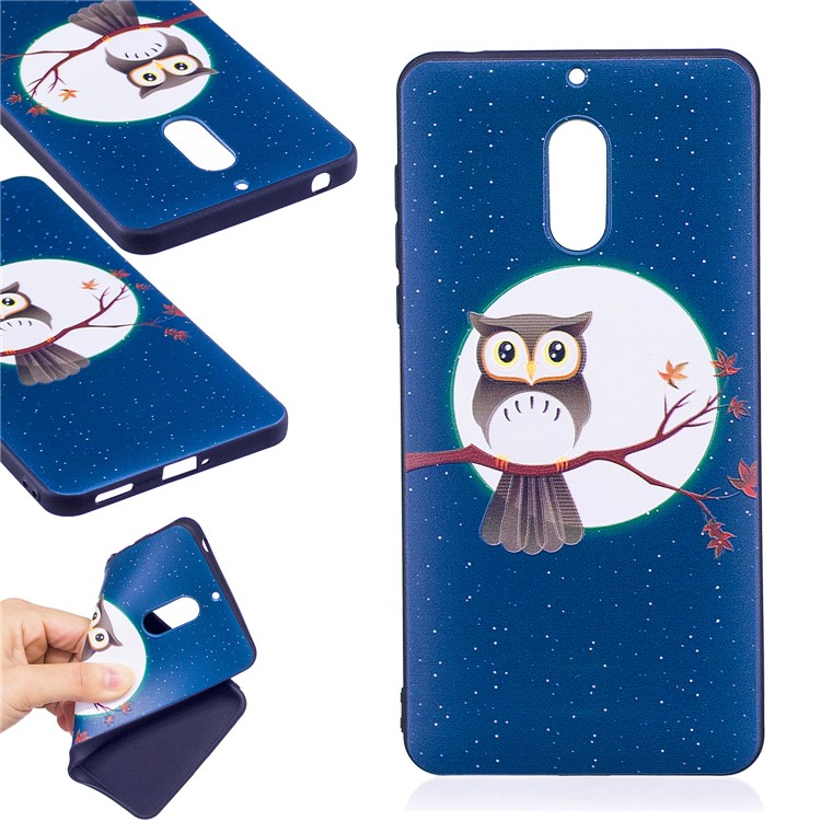 Soft Embossed Pattern Printing TPU Protective Phone Accessory Cover for Nokia 6 - Owl on Branch-1