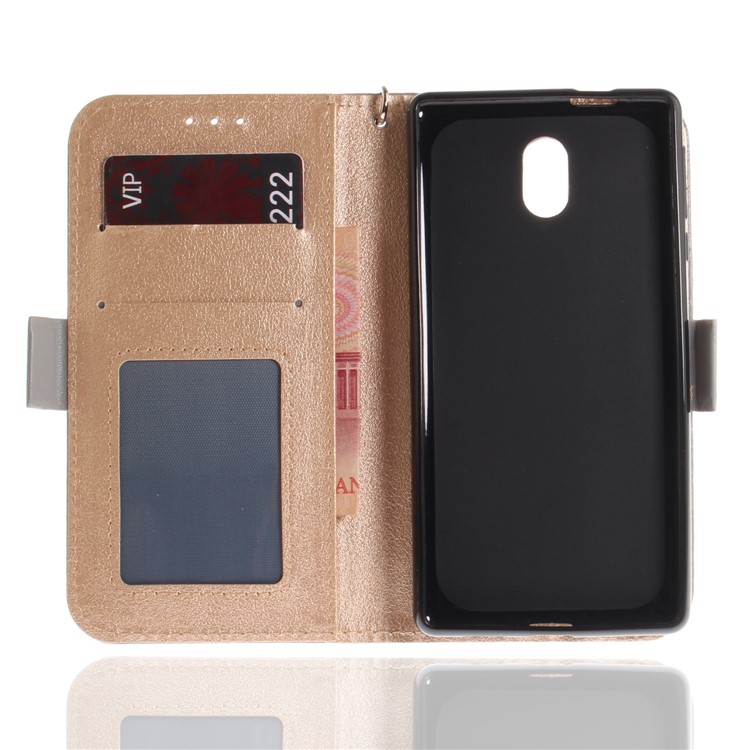 For Nokia 3 Butterfly Pattern Leather Wallet Flip Cover Casing - Grey-10