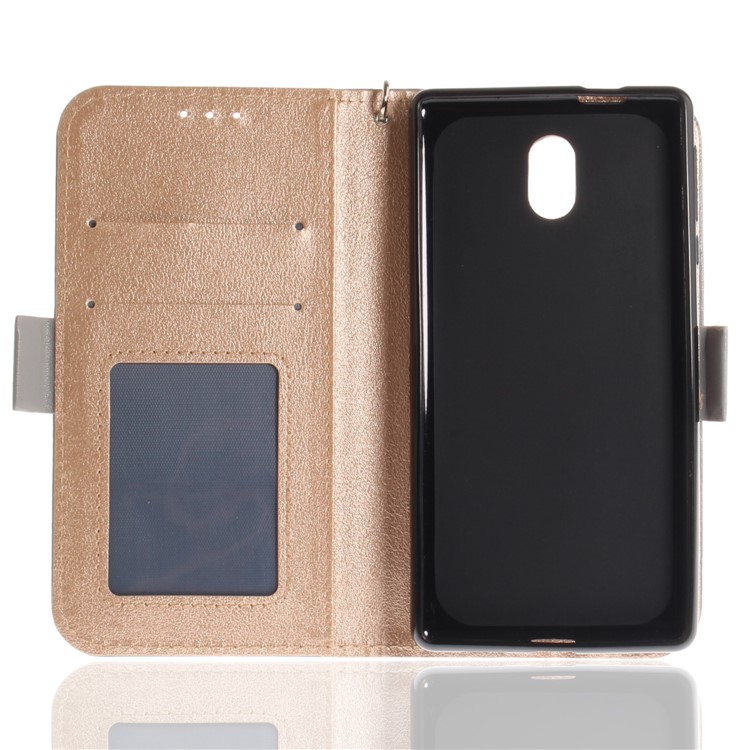 For Nokia 3 Butterfly Pattern Leather Wallet Flip Cover Casing - Grey-11