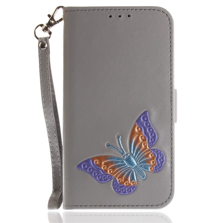 For Nokia 3 Butterfly Pattern Leather Wallet Flip Cover Casing - Grey-2