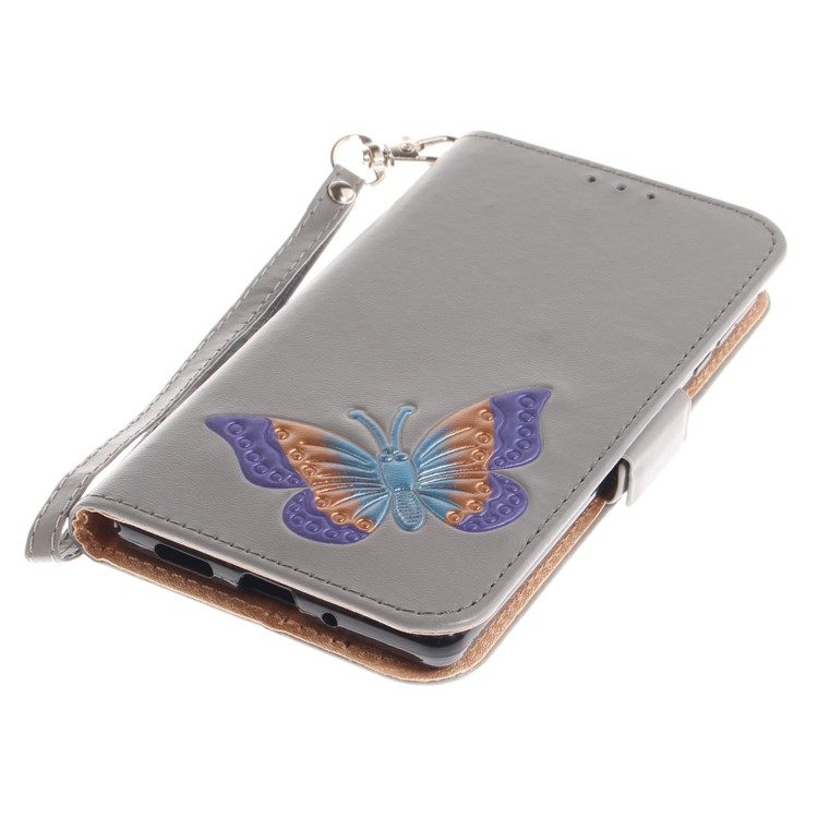 For Nokia 3 Butterfly Pattern Leather Wallet Flip Cover Casing - Grey-6