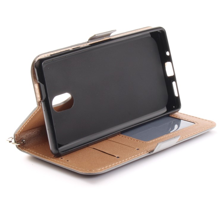 For Nokia 3 Butterfly Pattern Leather Wallet Flip Cover Casing - Grey-8
