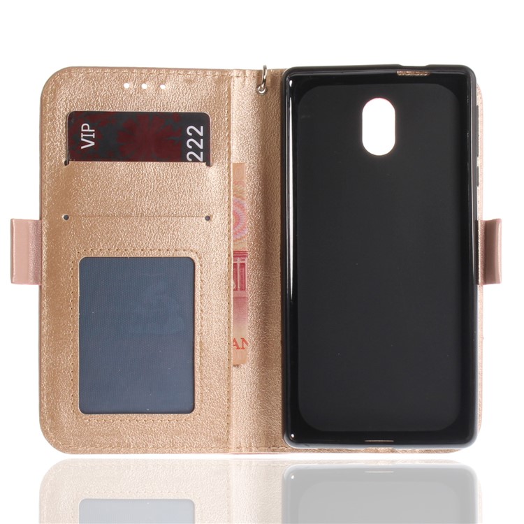 For Nokia 3 Butterfly Pattern Leather Wallet Stand Mobile Shell - Rose Gold-10