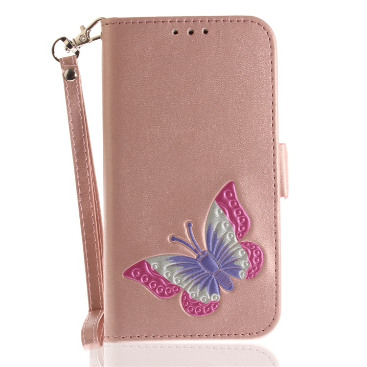 For Nokia 3 Butterfly Pattern Leather Wallet Stand Mobile Shell - Rose Gold-2