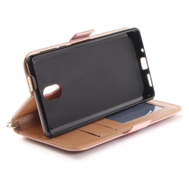 For Nokia 3 Butterfly Pattern Leather Wallet Stand Mobile Shell - Rose Gold-8