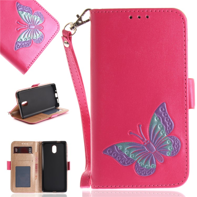 For Nokia 3 Butterfly Pattern Leather Wallet Stand Cell Phone Case - Rose-1