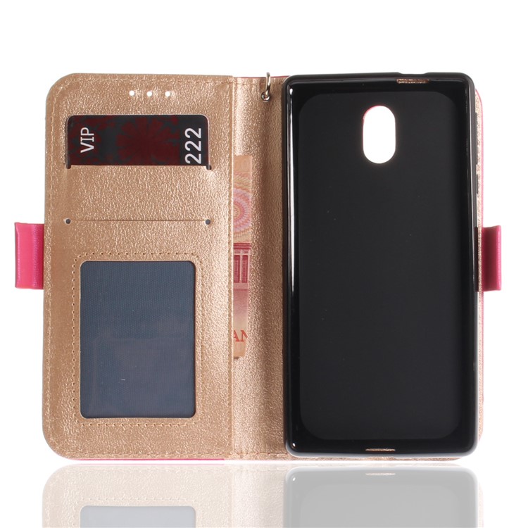 For Nokia 3 Butterfly Pattern Leather Wallet Stand Cell Phone Case - Rose-10