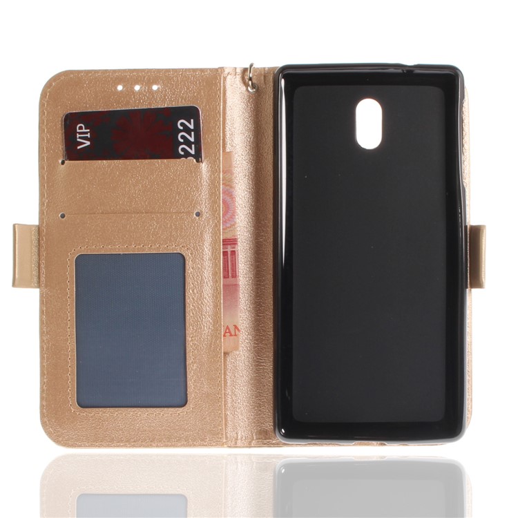 For Nokia 3 Butterfly Pattern Leather Case Shell with Stand - Gold-10