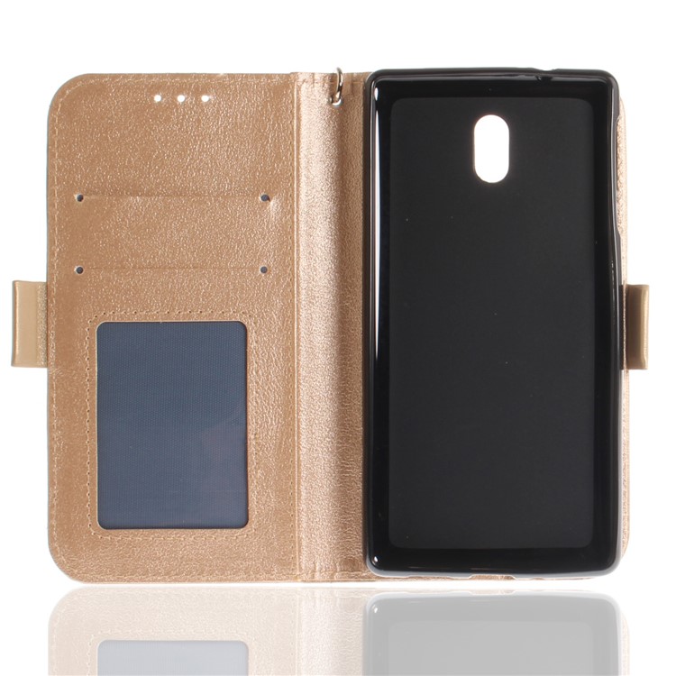 For Nokia 3 Butterfly Pattern Leather Case Shell with Stand - Gold-11