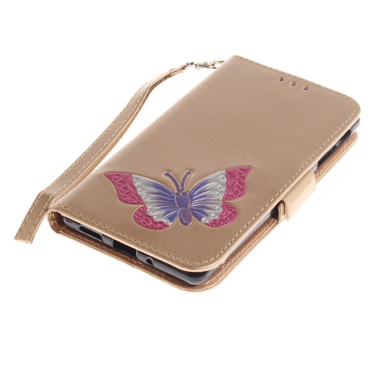For Nokia 3 Butterfly Pattern Leather Case Shell with Stand - Gold-6