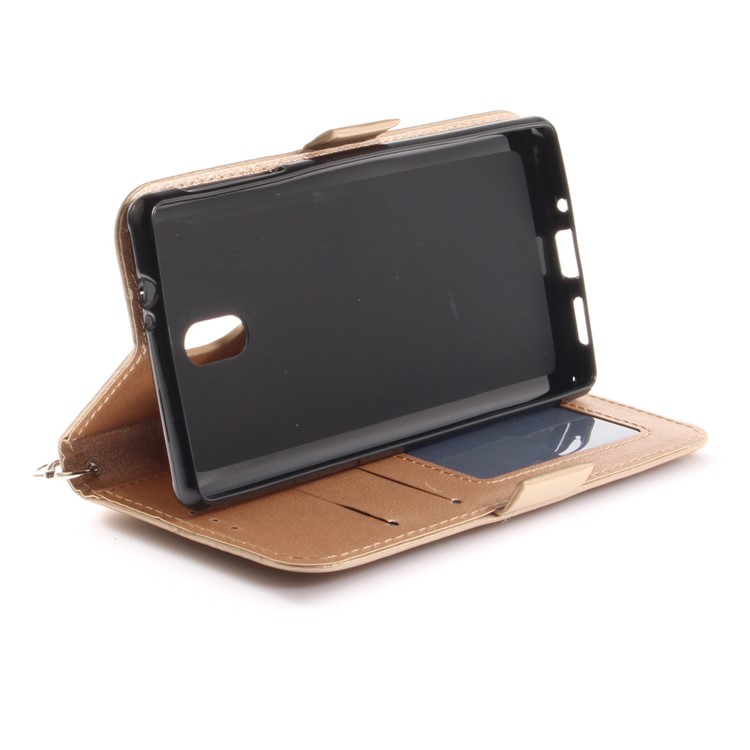 For Nokia 3 Butterfly Pattern Leather Case Shell with Stand - Gold-8