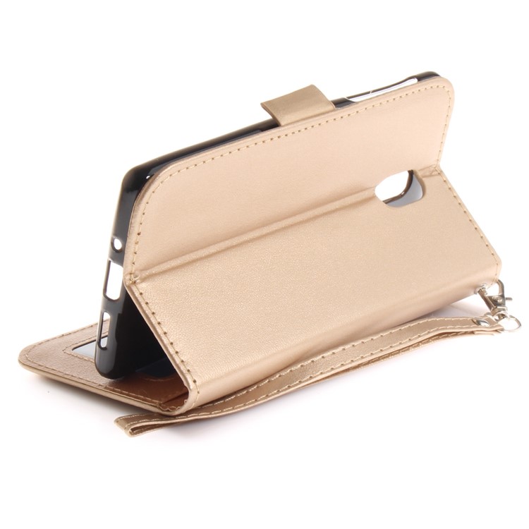 For Nokia 3 Butterfly Pattern Leather Case Shell with Stand - Gold-9