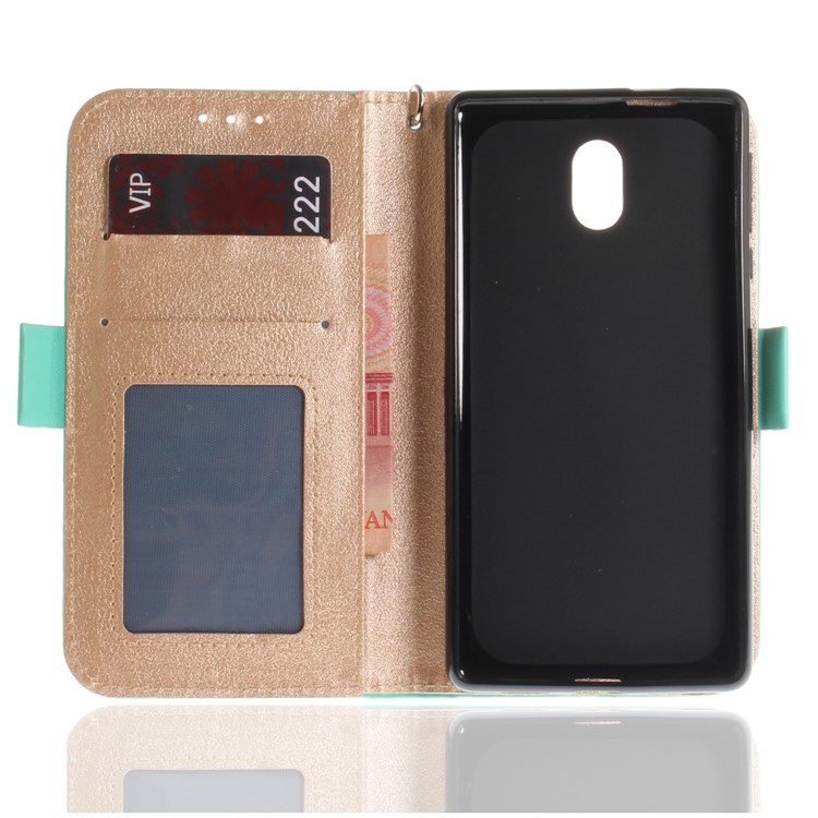 For Nokia 3 Butterfly Pattern Leather Wallet Protective Case - Cyan-10