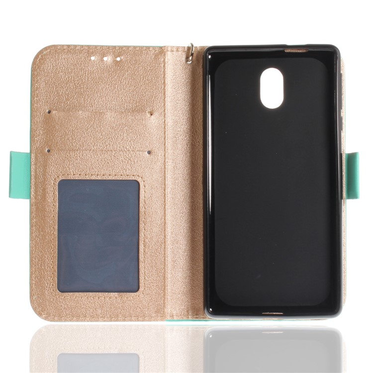 For Nokia 3 Butterfly Pattern Leather Wallet Protective Case - Cyan-11