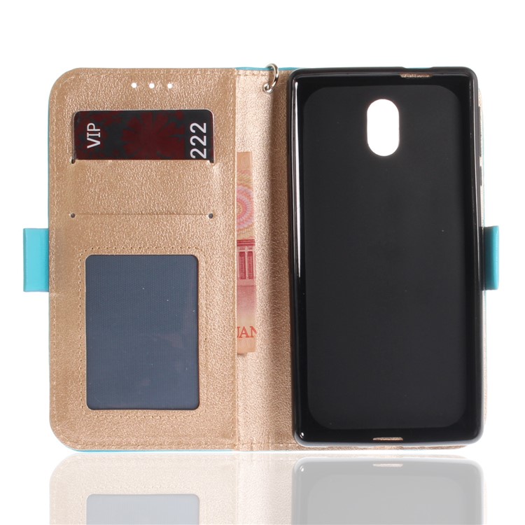 For Nokia 3 Butterfly Pattern Leather Wallet Stand Mobile Phone Cover - Blue-10