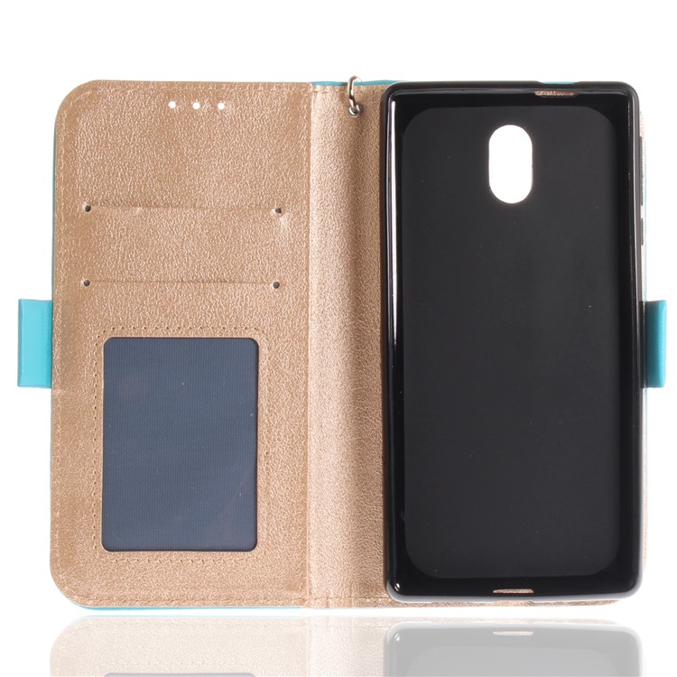 For Nokia 3 Butterfly Pattern Leather Wallet Stand Mobile Phone Cover - Blue-11