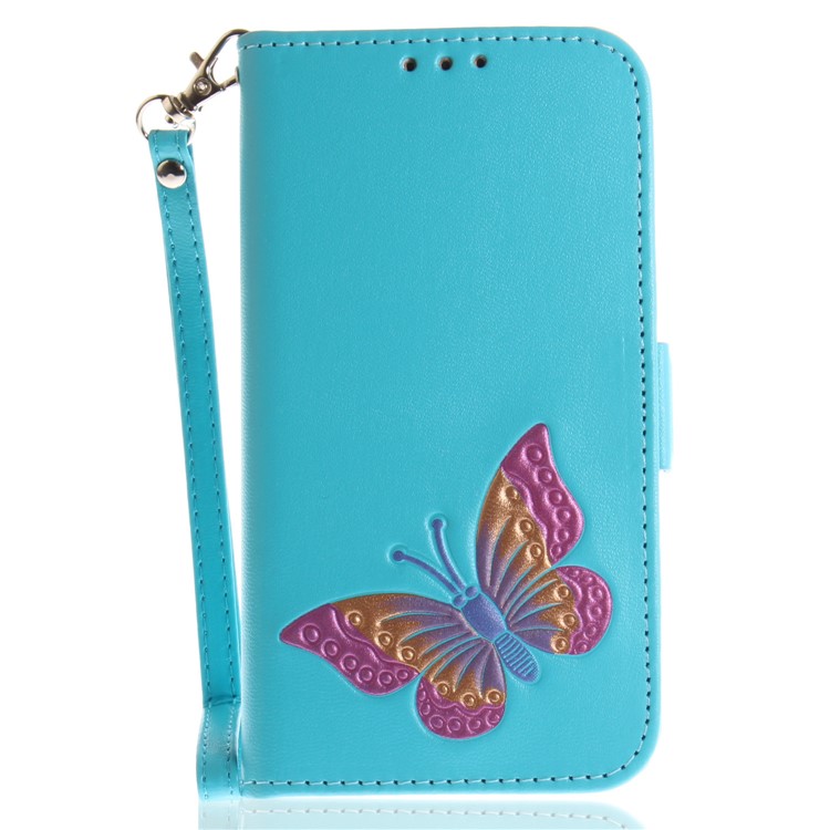 For Nokia 3 Butterfly Pattern Leather Wallet Stand Mobile Phone Cover - Blue-2