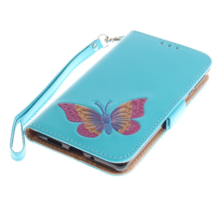 For Nokia 3 Butterfly Pattern Leather Wallet Stand Mobile Phone Cover - Blue-6