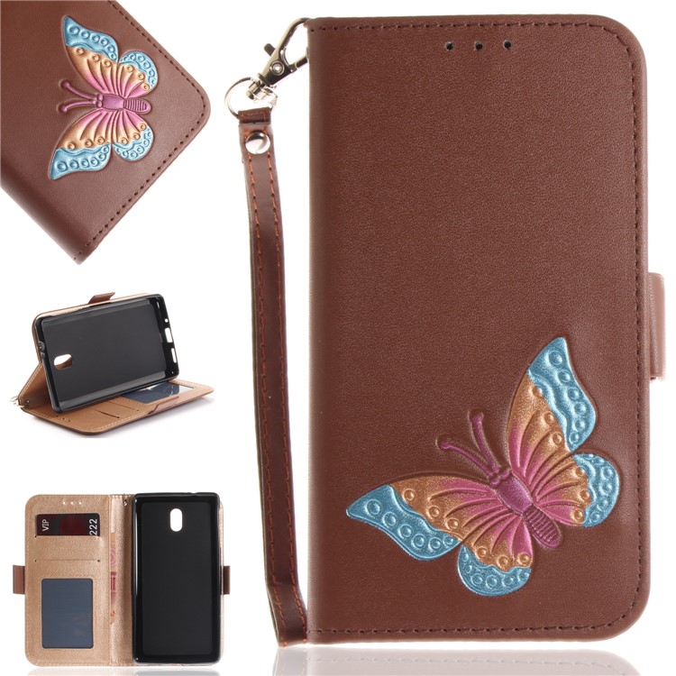 For Nokia 3 Butterfly Pattern Leather Wallet Stand Protection Shell - Brown-1