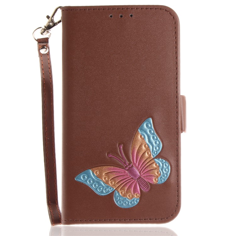 For Nokia 3 Butterfly Pattern Leather Wallet Stand Protection Shell - Brown-2