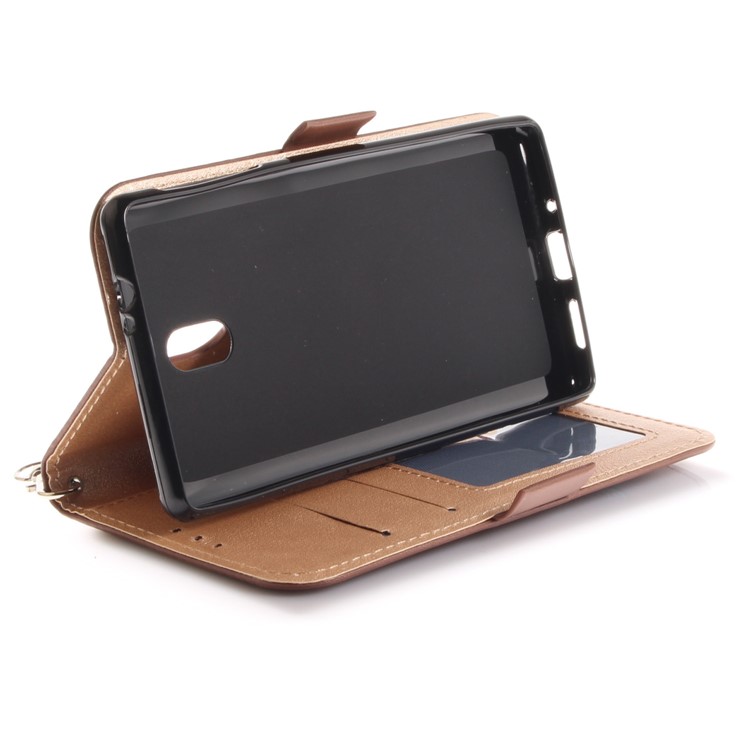 For Nokia 3 Butterfly Pattern Leather Wallet Stand Protection Shell - Brown-8