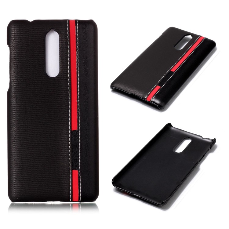 Contrast Color PU Leather Coated PC Mobile Phone Case for Nokia 8 - Black-1