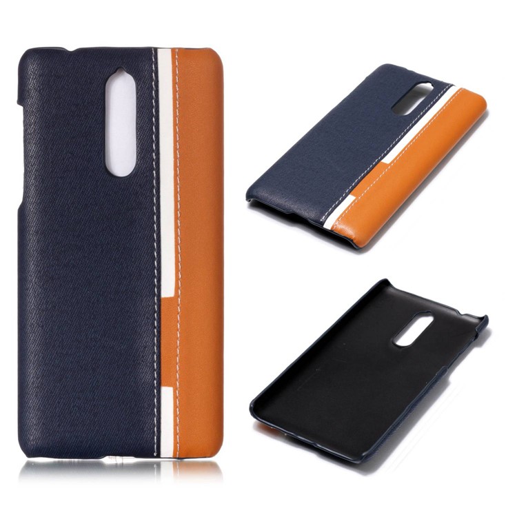 Contrast Color PU Leather Coated PC Mobile Phone Cover for Nokia 8 - Dark Blue-1