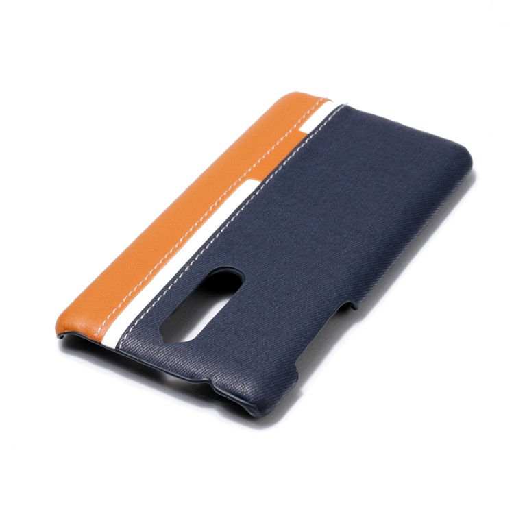 Contrast Color PU Leather Coated PC Mobile Phone Cover for Nokia 8 - Dark Blue-5