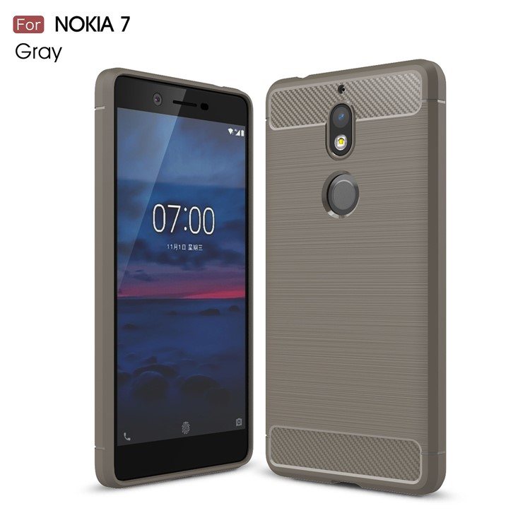Carbon Fibre Brushed TPU Back Case for Nokia 7 - Grey-1