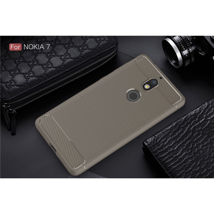 Carbon Fibre Brushed TPU Back Case for Nokia 7 - Grey-2