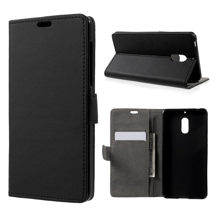 For Nokia 6 Magnetic Wallet Stand Leather Case Cover - Black-1