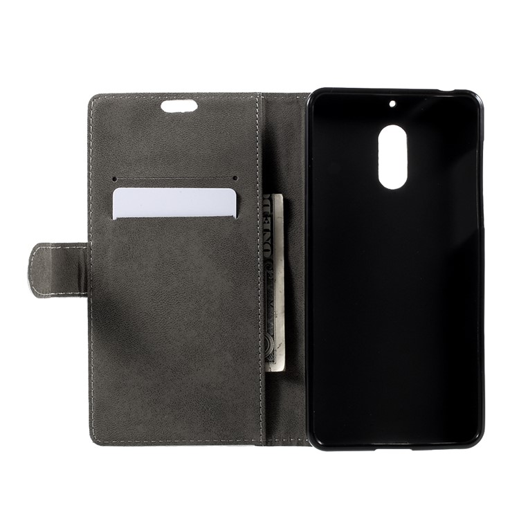For Nokia 6 Magnetic PU Leather Wallet Cover Stand Case - White-5
