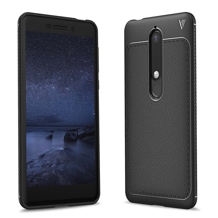 IVSO Gentry Series Litchi Texture Leather Coated TPU Case for Nokia 6.1 (5.5-inch) - Black-1