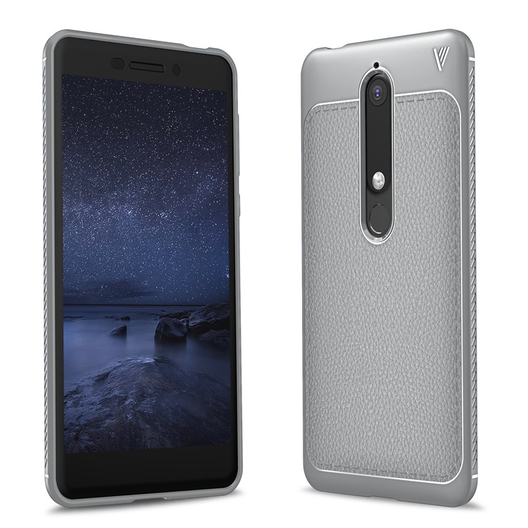 IVSO Gentry Series Litchi Texture Leather Coated TPU Cover for Nokia 6.1 (5.5-inch) - Grey-1
