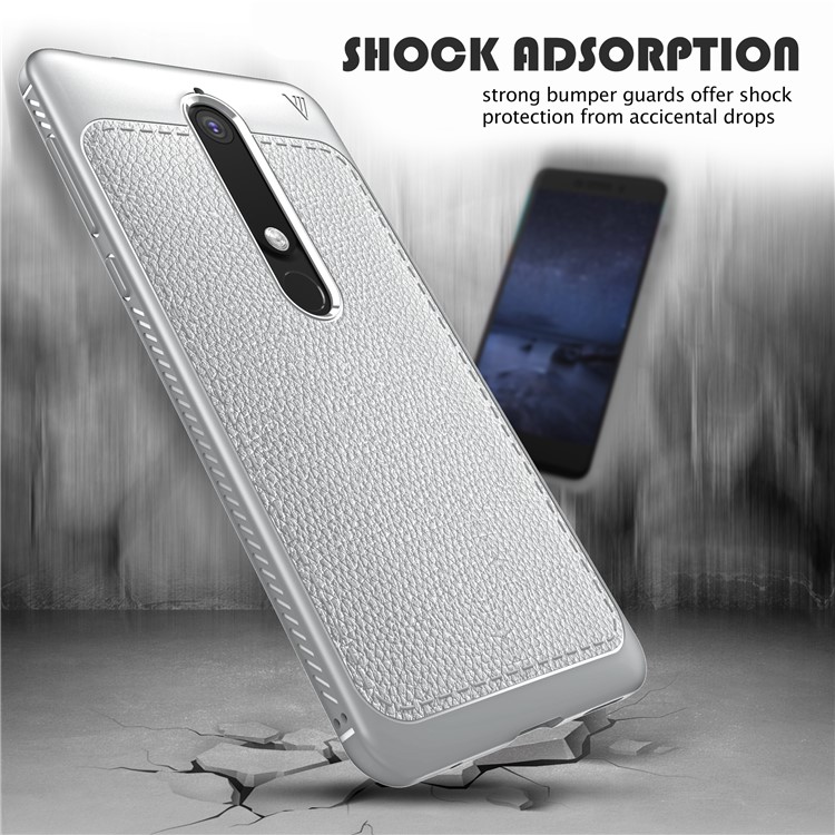 IVSO Gentry Series Litchi Texture Leather Coated TPU Cover for Nokia 6.1 (5.5-inch) - Grey-3
